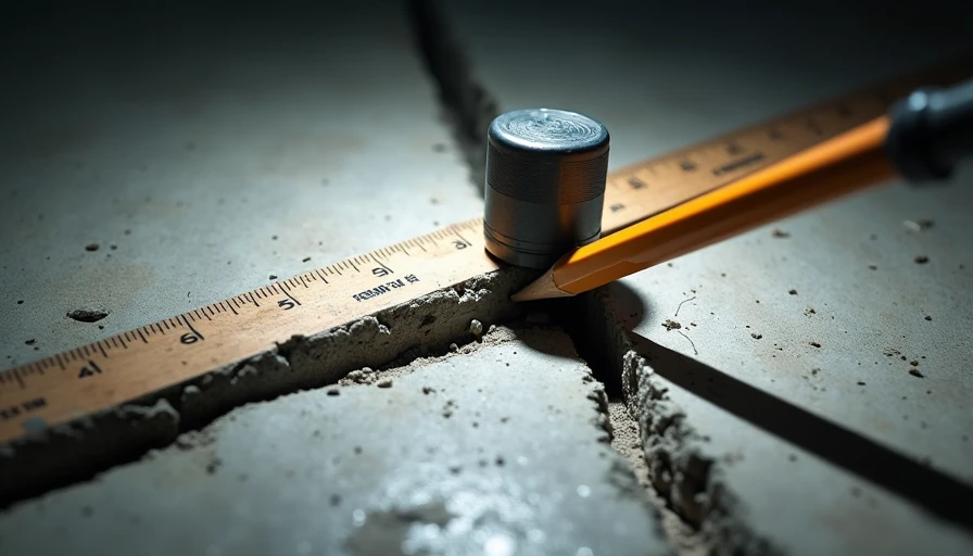 Foundation crack monitoring with ruler and crack monitor device in basement