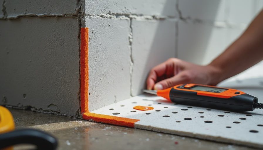 Foundation wall comparison showing dimple board installation and moisture testing during basement waterproofing