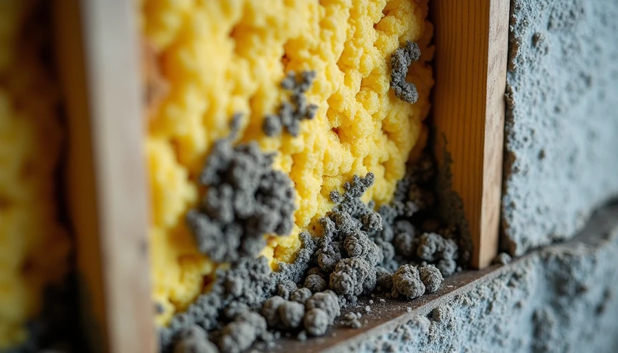 Mold damaged insulation due to improper vapor barrier in basement wall